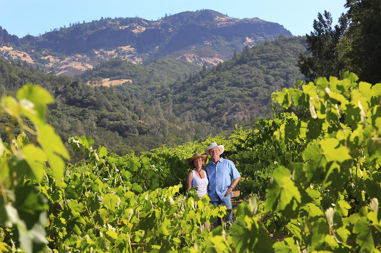 Felicia Woytak and Joel Peterson at Palisades Vineyard, Calistoga, Napa Valley.